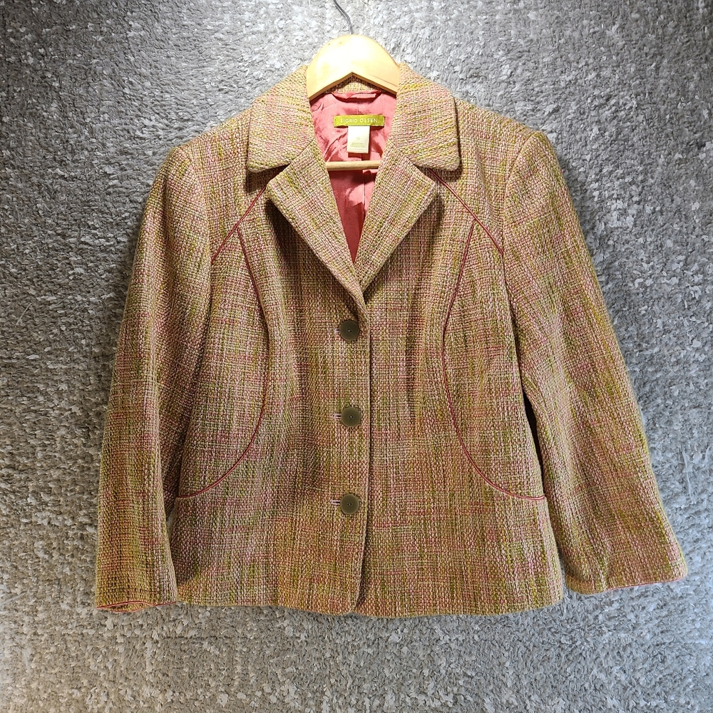 Sigrid Olsen Womens Tan Tweed Suit Jacket Blazer Buttons Lined size 10